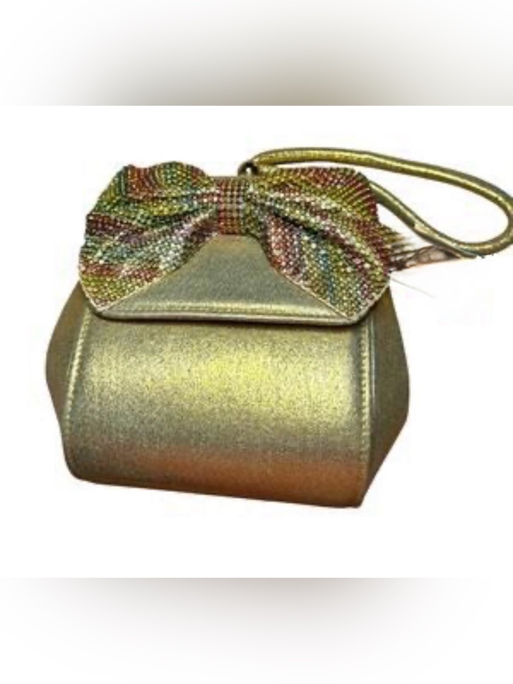 Gold Evening bag  with Multicolor Crystal Bow
